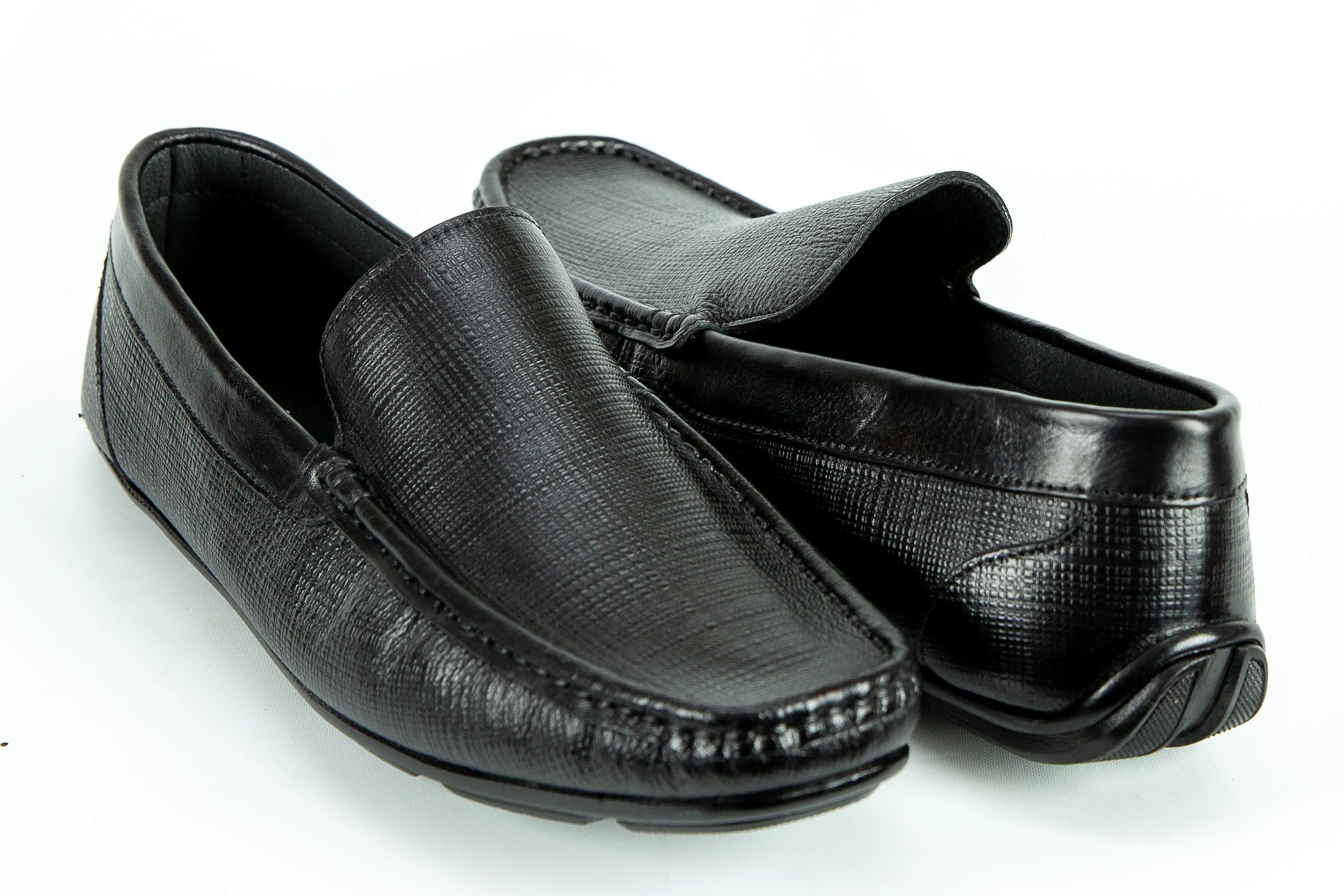 256 - Comflex Men's Dress Black Textured Leather Comfort Slip On Shoe With Removable Insole Loafers Moccasin Toe Driver Sole