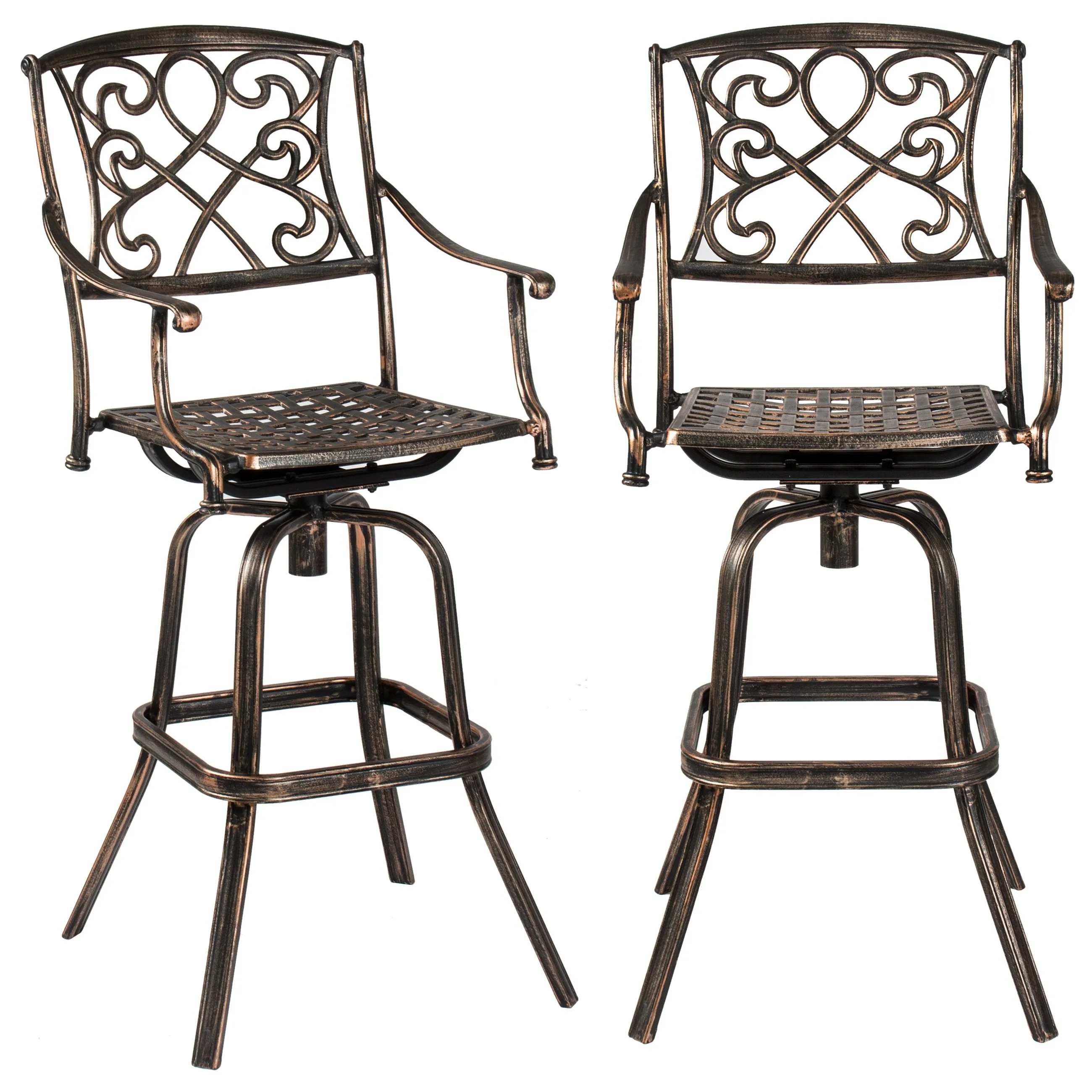 3-Piece Cast Aluminum Bistro Set w/ 2 360-Swivel Chairs - Antique Copper