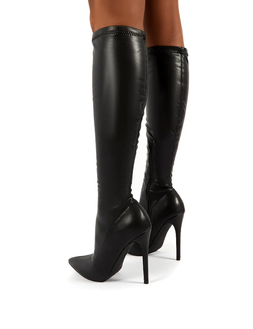 Ambition Black PU Knee High Stiletto Heel Boots