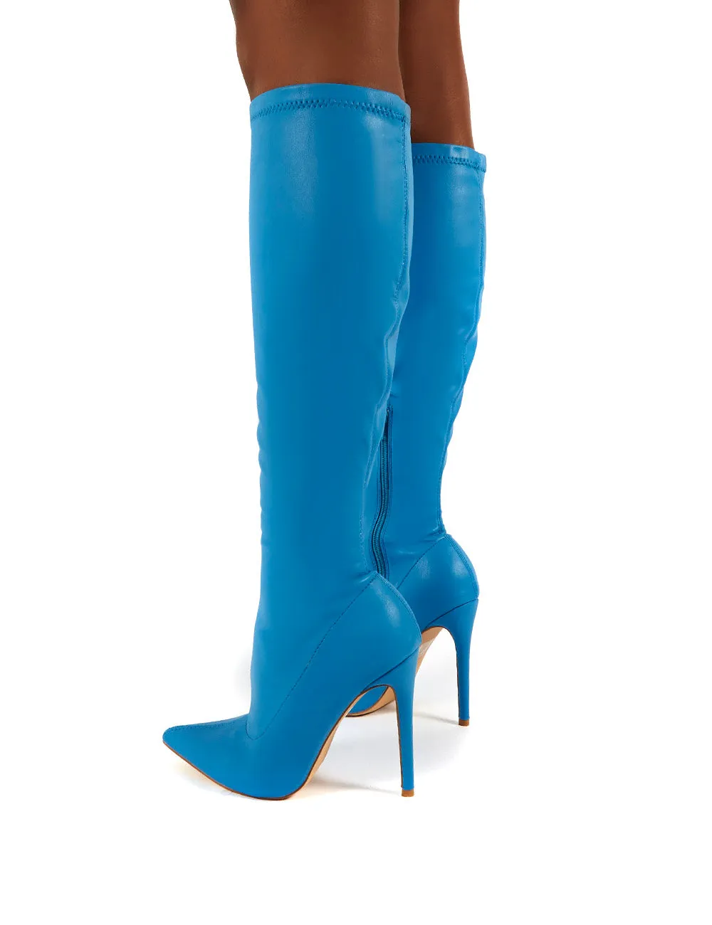 Ambition Turq PU Knee High Stiletto Heel Boots