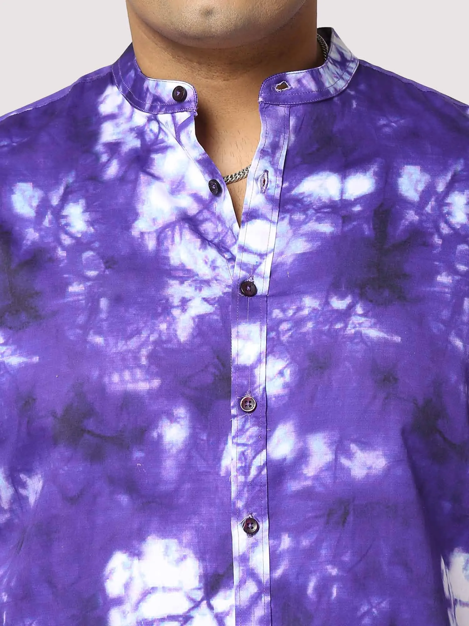 Amethyst Digital Printed Chinese Collar Men's Plus Size Full Shirt