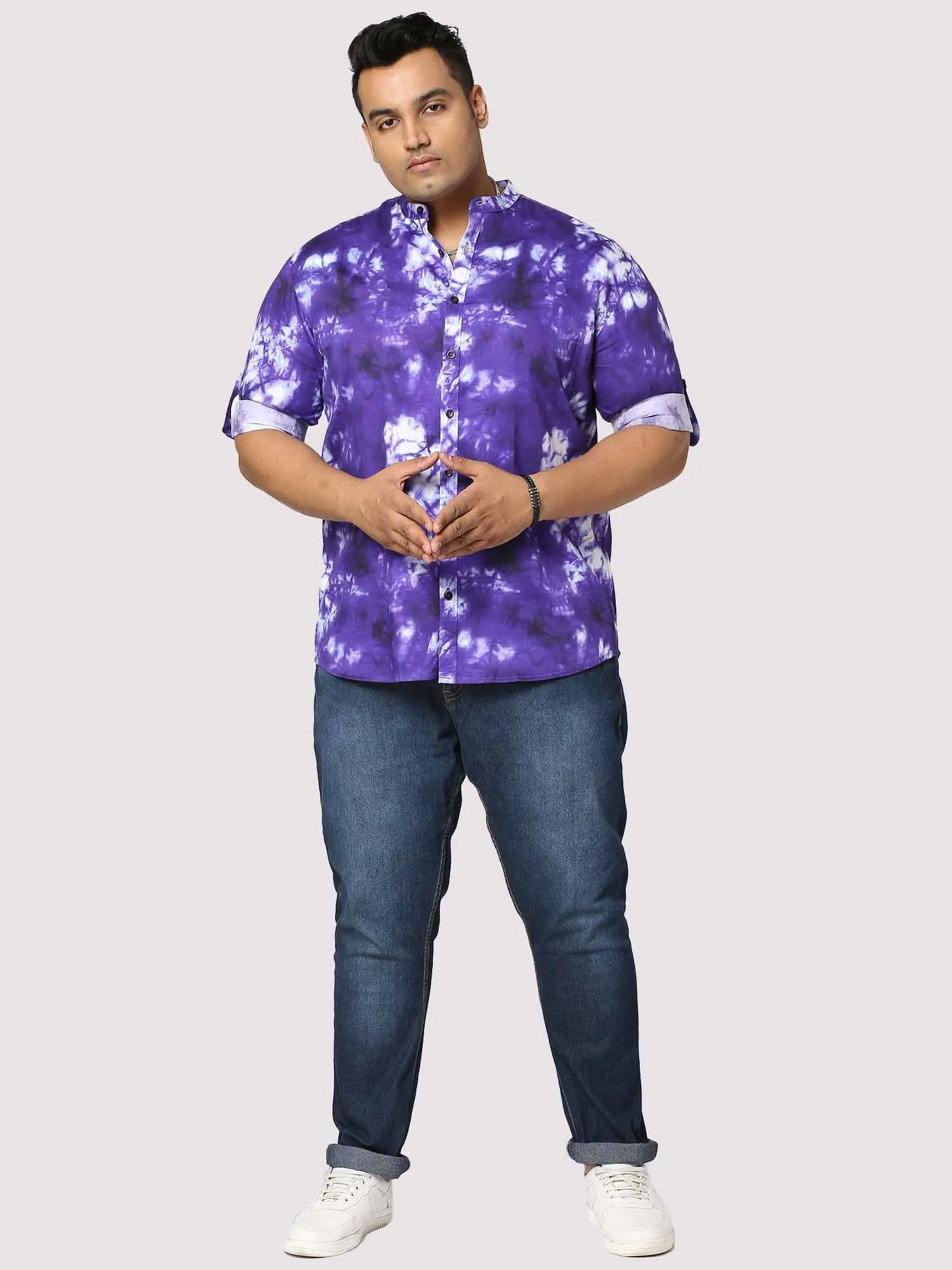 Amethyst Digital Printed Chinese Collar Men's Plus Size Full Shirt