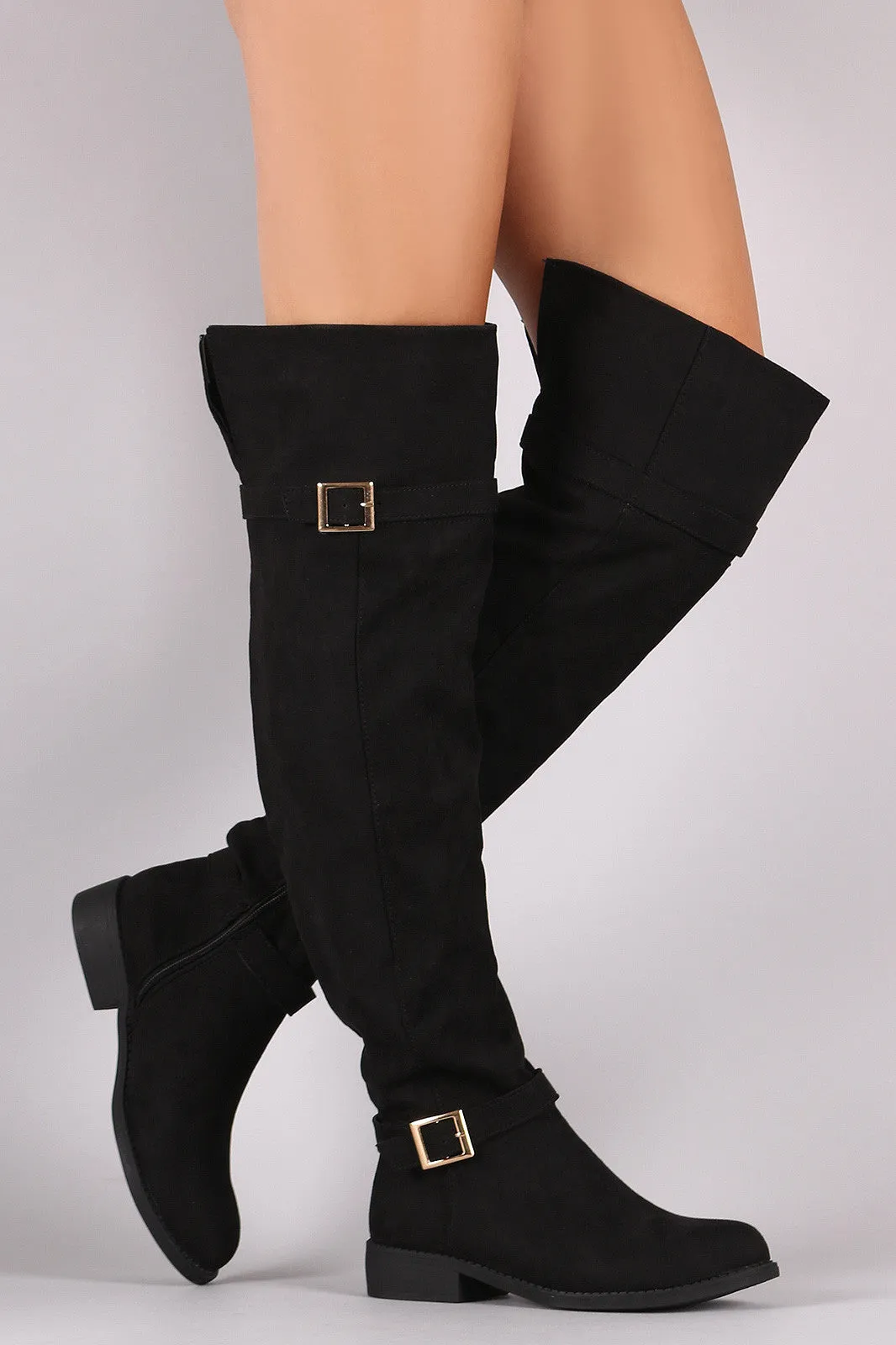 Bamboo Suede Buckled OTK Riding Boots