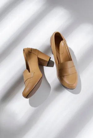 Beige Cruelty-Free Leather Loafer Heels