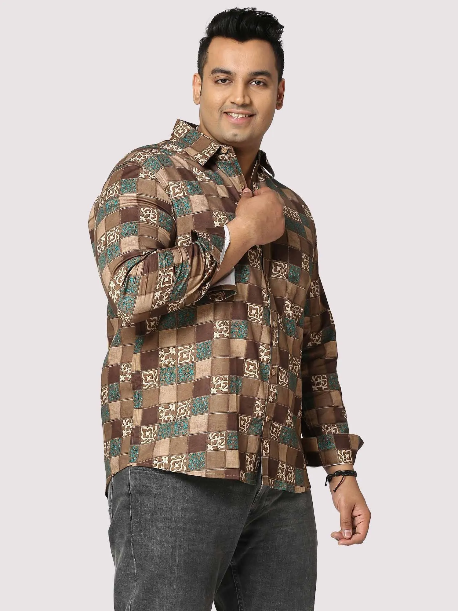 Bronze Blocks Digital Printed Full Sleeve Men's Plus Size