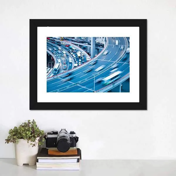 Busy Traffic In Blur Motion Canvas Wall Art