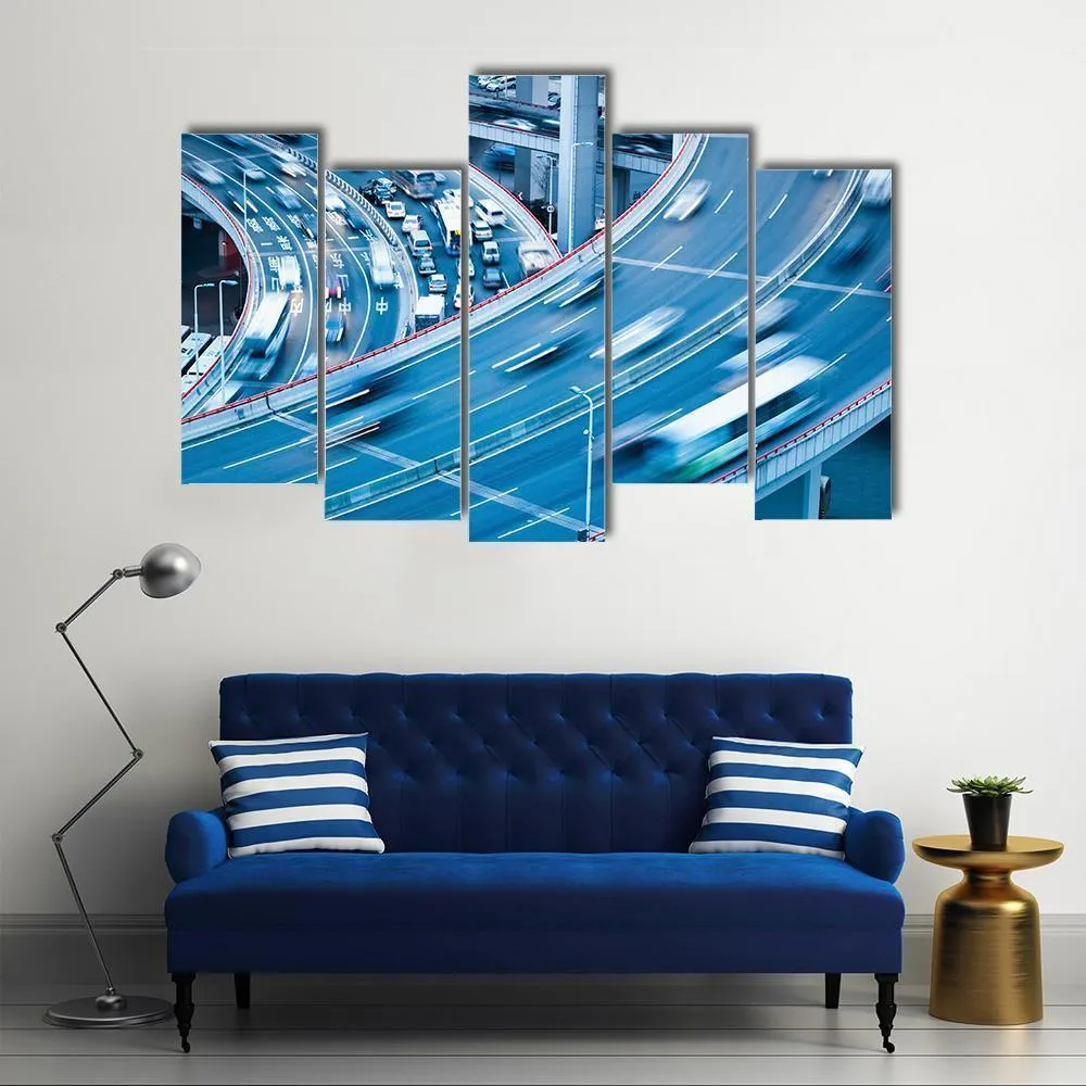 Busy Traffic In Blur Motion Canvas Wall Art