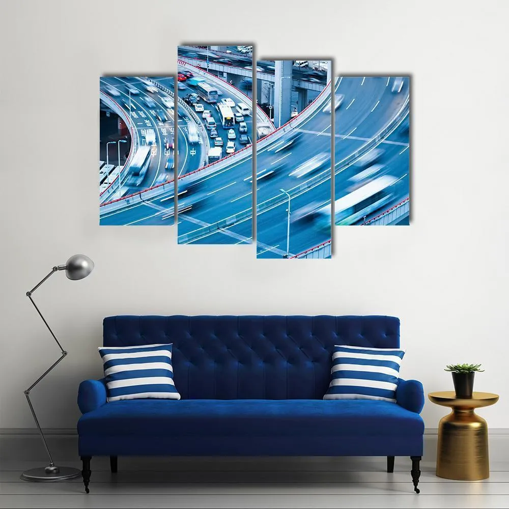 Busy Traffic In Blur Motion Canvas Wall Art