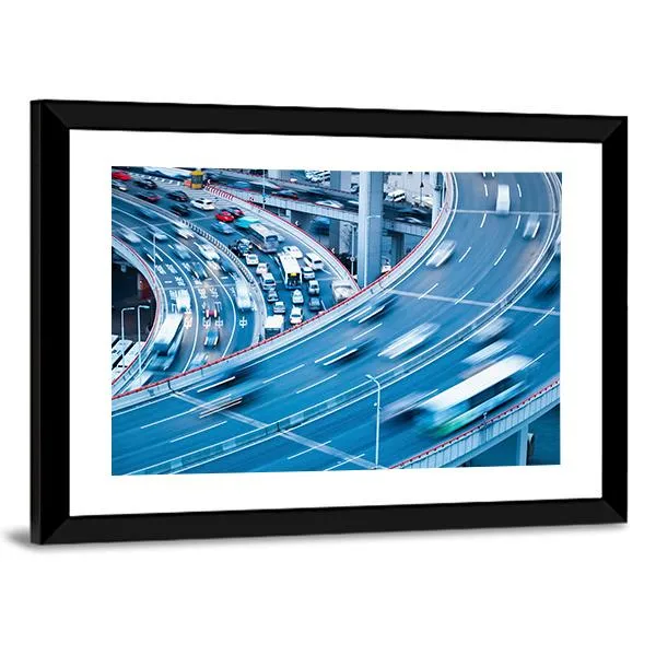 Busy Traffic In Blur Motion Canvas Wall Art