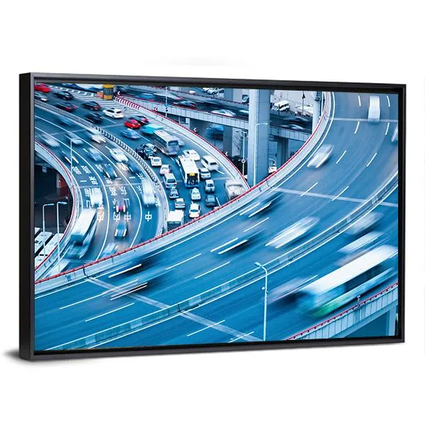 Busy Traffic In Blur Motion Canvas Wall Art