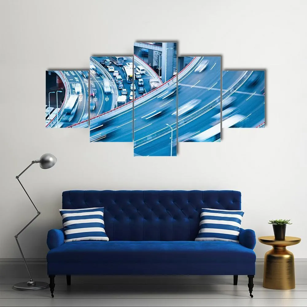 Busy Traffic In Blur Motion Canvas Wall Art