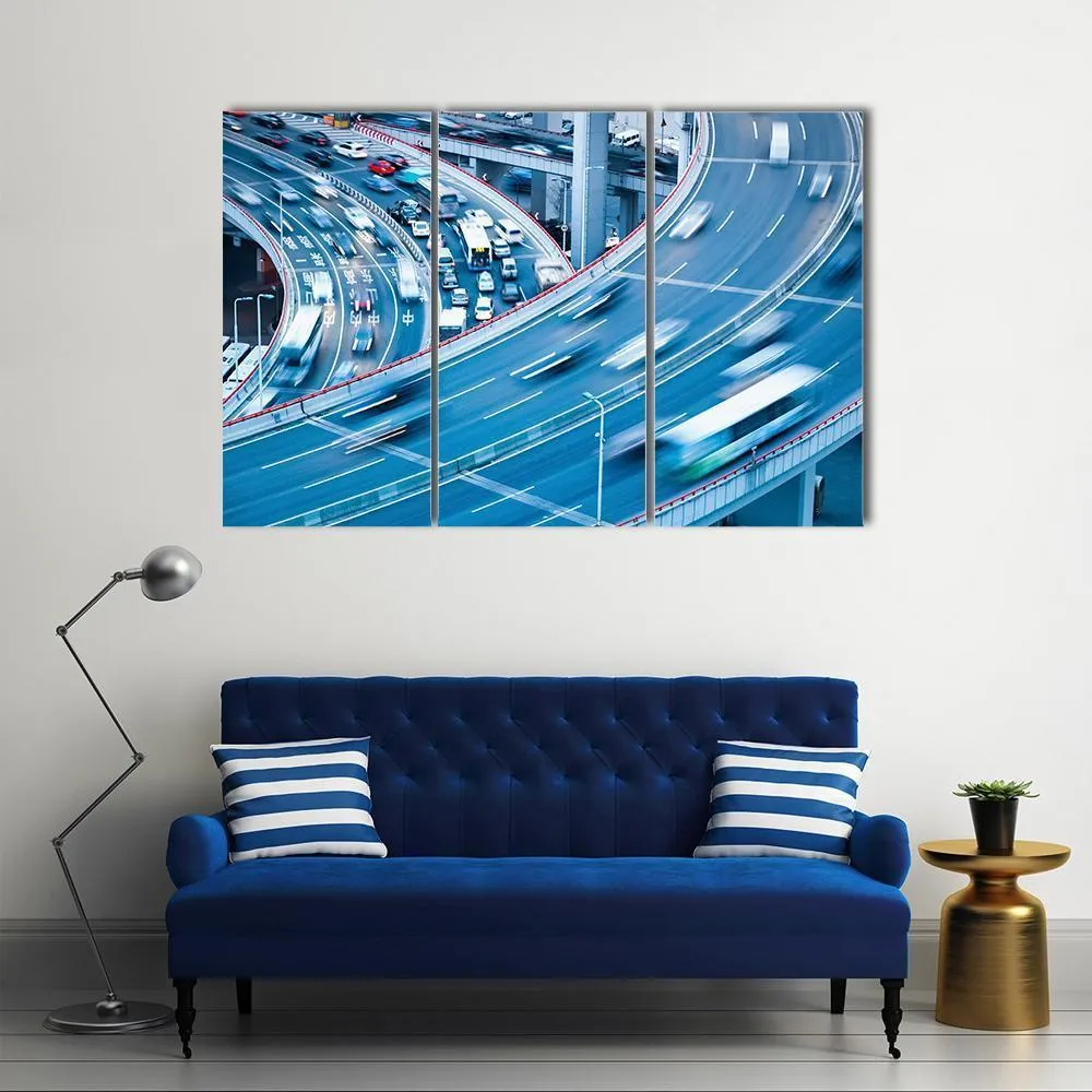 Busy Traffic In Blur Motion Canvas Wall Art