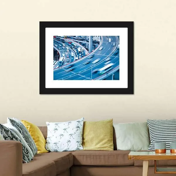 Busy Traffic In Blur Motion Canvas Wall Art