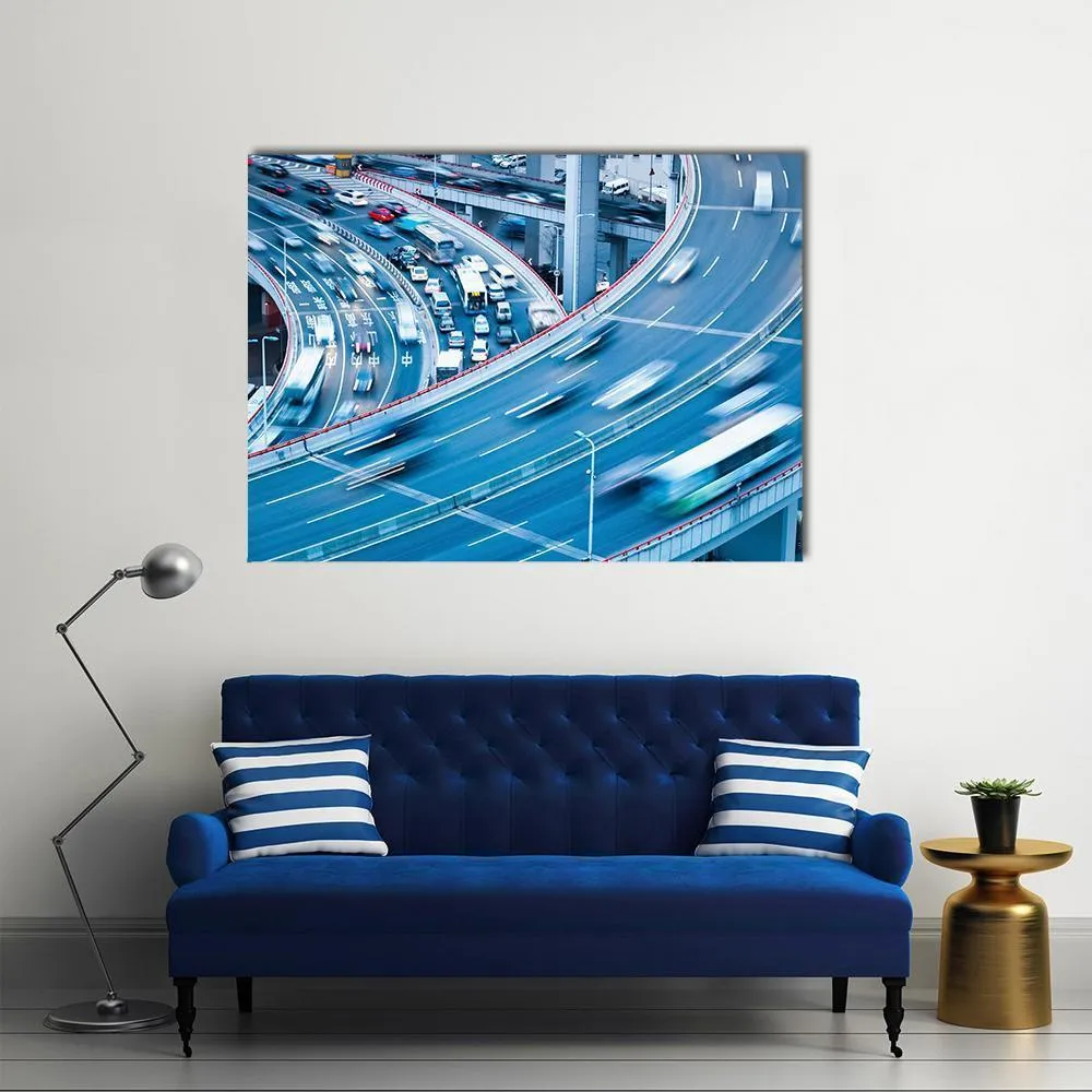 Busy Traffic In Blur Motion Canvas Wall Art