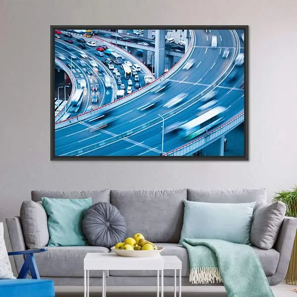 Busy Traffic In Blur Motion Canvas Wall Art