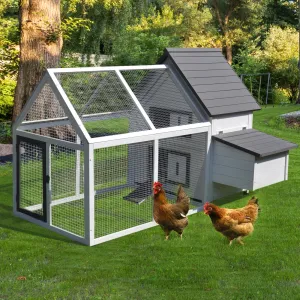 Chicken Coop with Run Wooden Hen House Pet Poultry Coops Cages Small Animal Outdoor Pen with Nesting Box 166 x 124 x 112cm