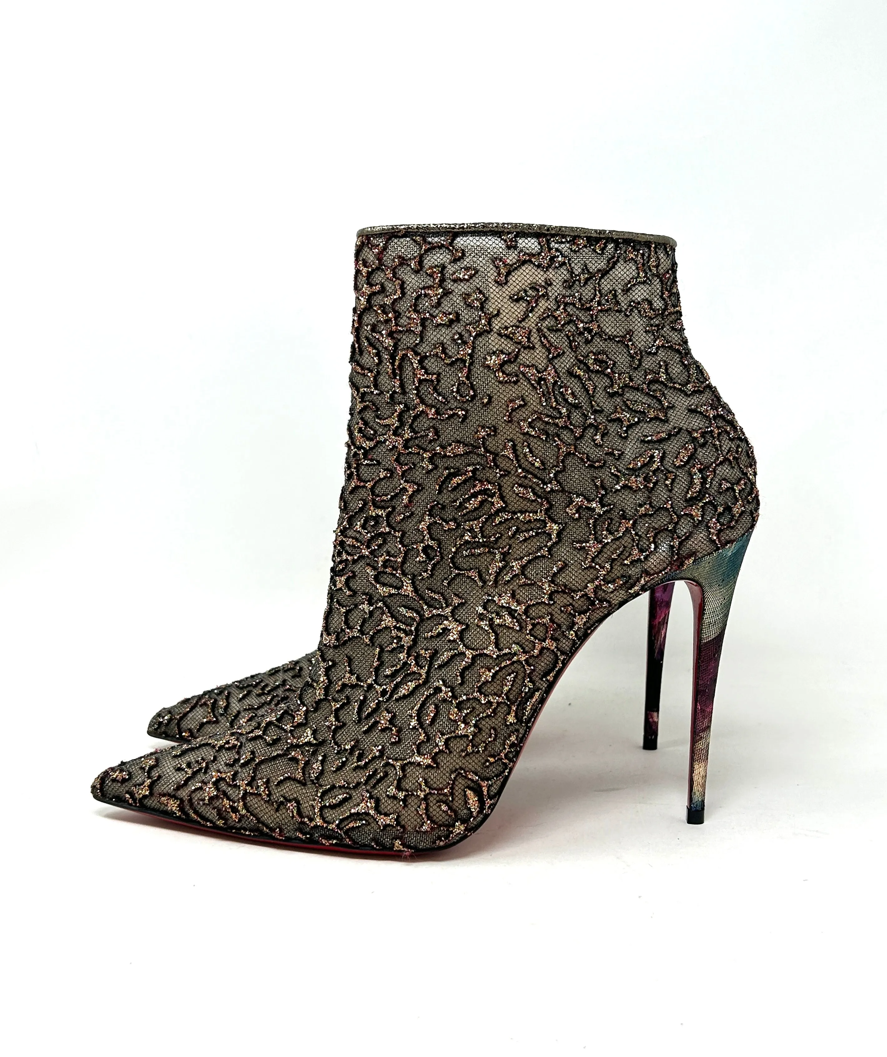 Christian Louboutin Nancy Bootie 100 Multicolored Glitter Tulle Heels 40 UK 7