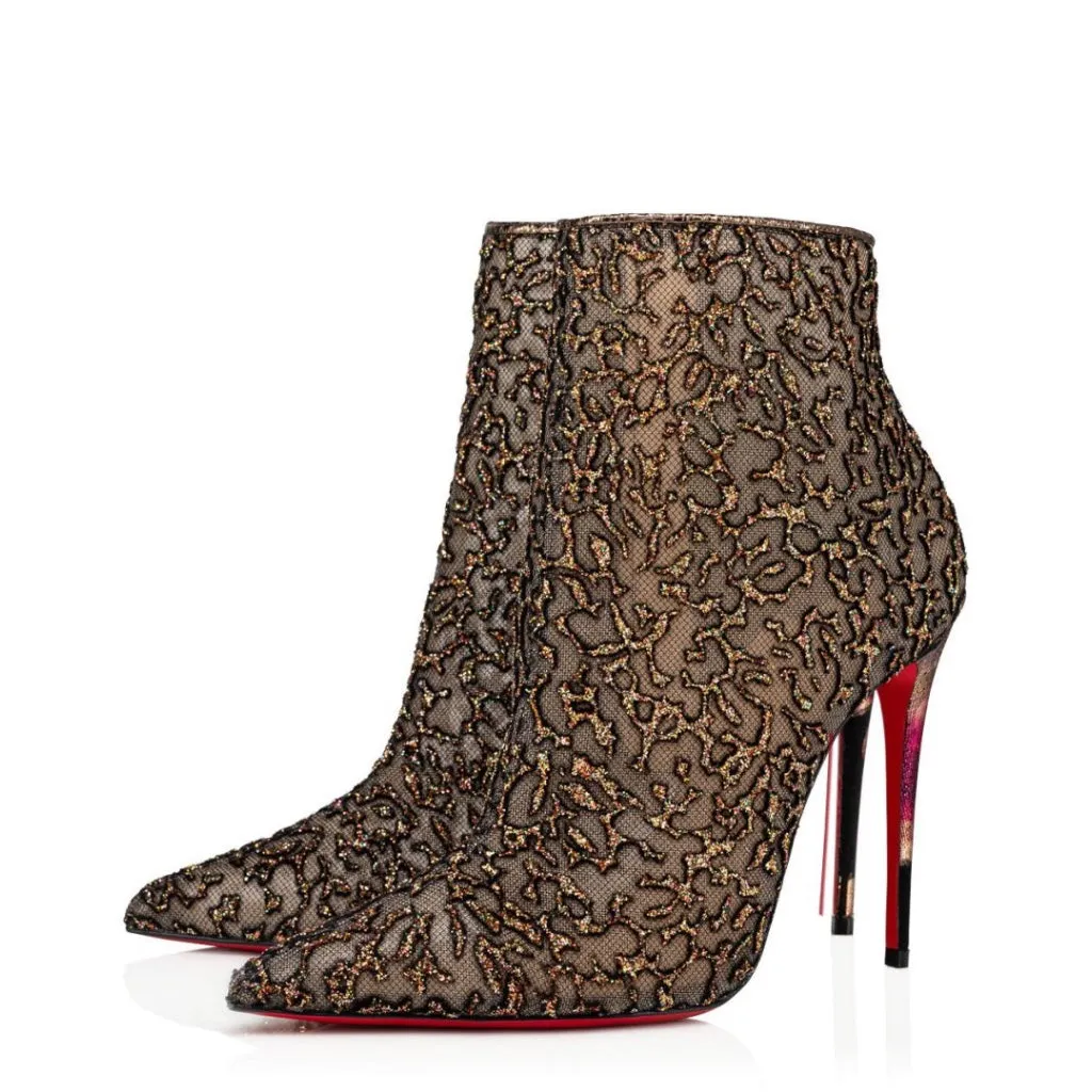 Christian Louboutin Nancy Bootie 100 Multicolored Glitter Tulle Heels 40 UK 7