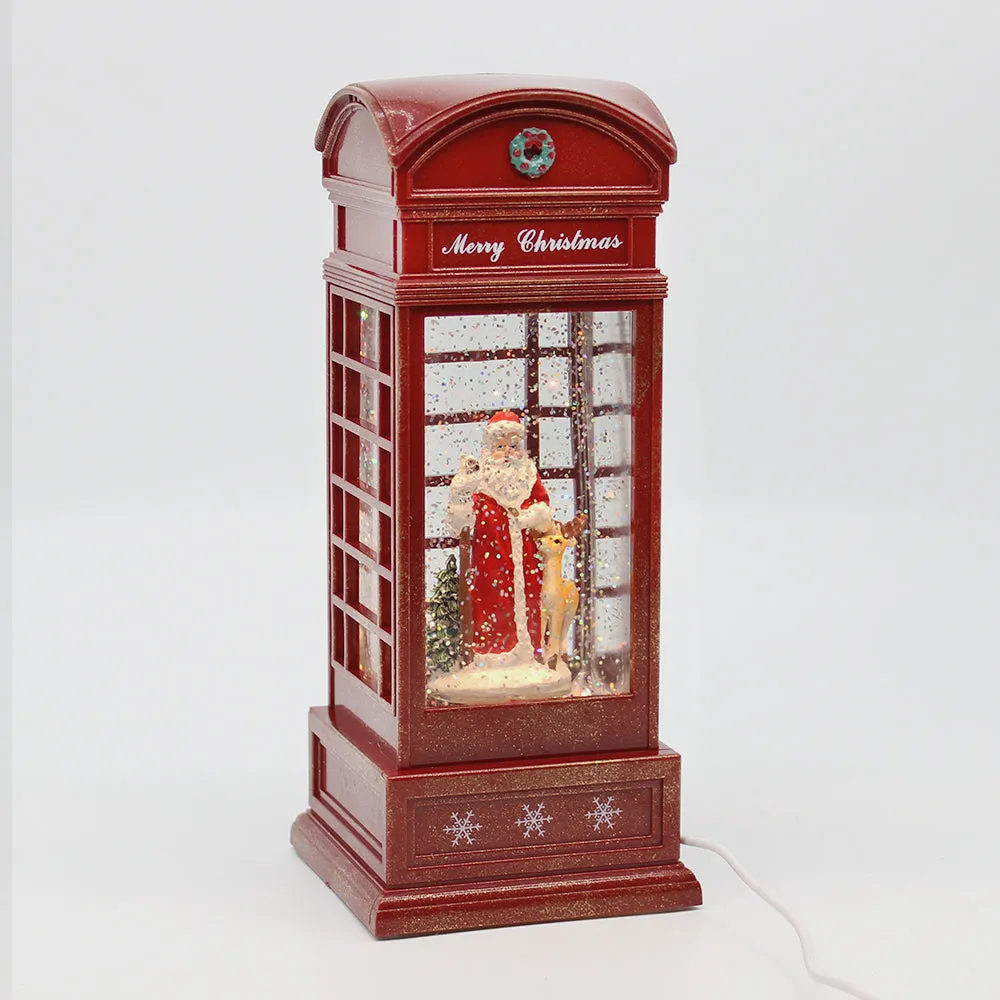 Christmas Musical Water Lantern Santa Booth with Sculpted Scene Swirling Confetti LED Light