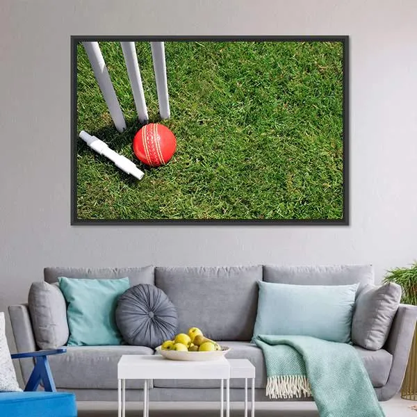 Cricket Ball & Stumps Canvas Wall Art