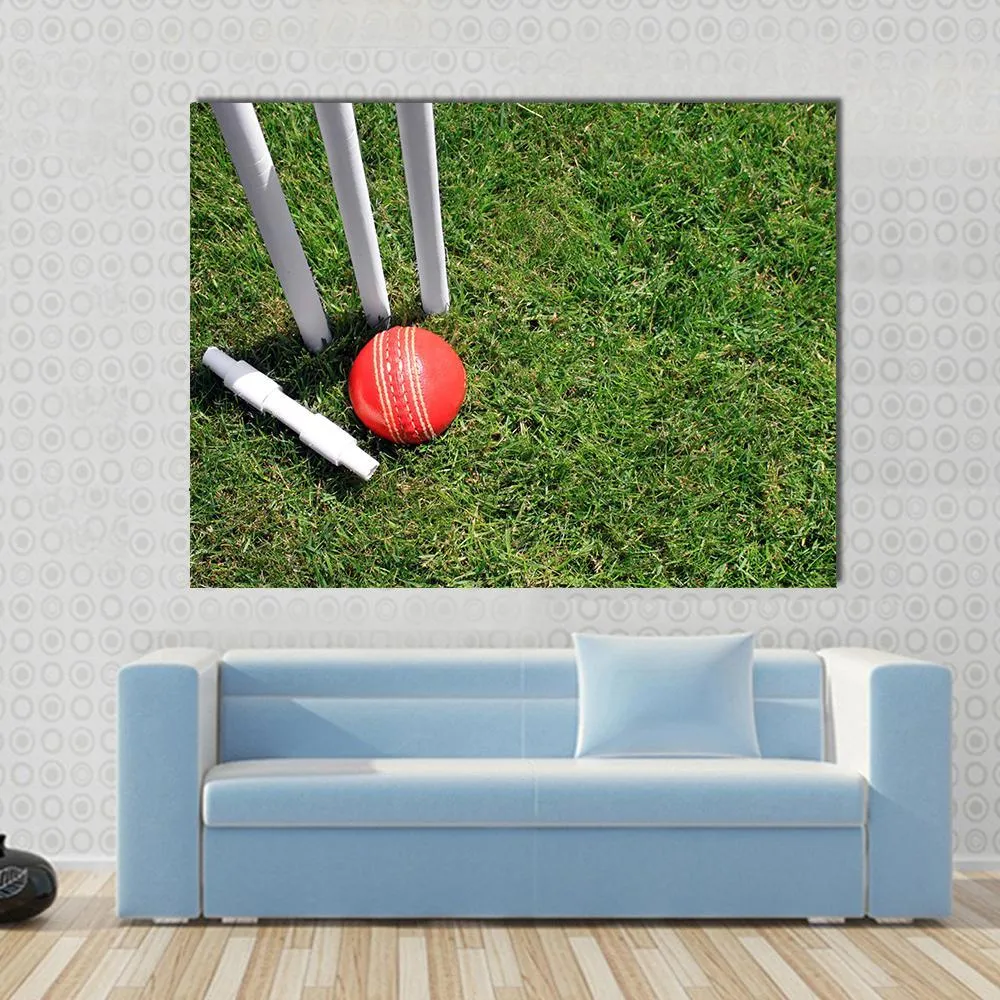 Cricket Ball & Stumps Canvas Wall Art