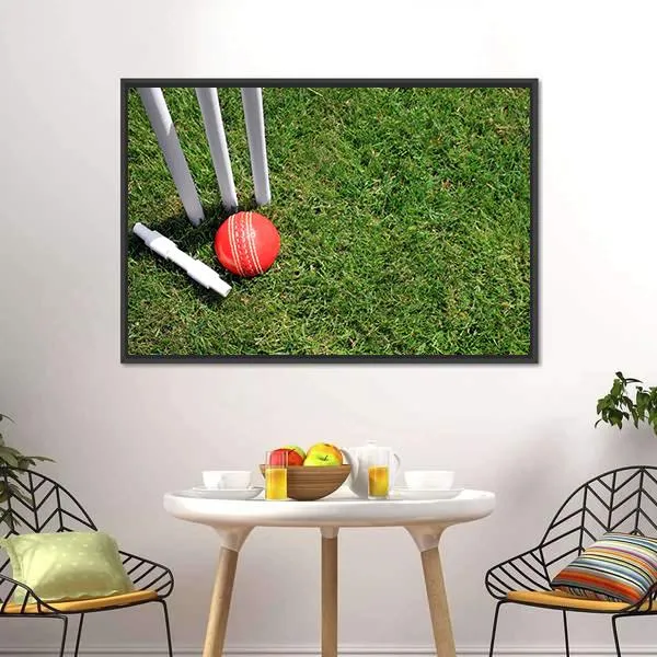 Cricket Ball & Stumps Canvas Wall Art