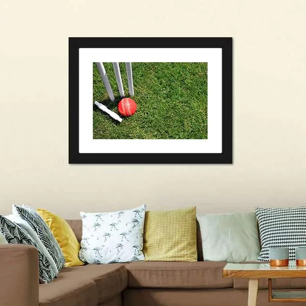 Cricket Ball & Stumps Canvas Wall Art