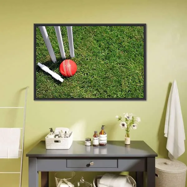 Cricket Ball & Stumps Canvas Wall Art