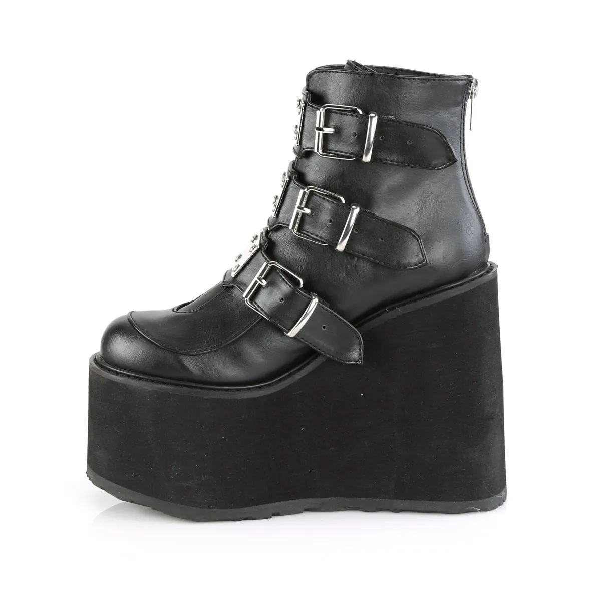 Demonia SWING-105 | Black Vegan Leather Ankle Boots