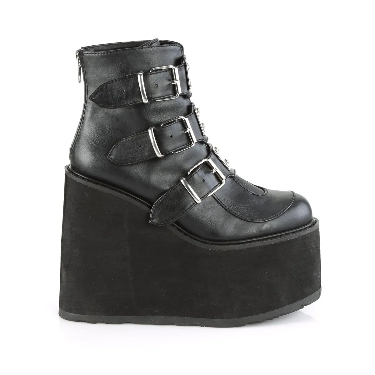 Demonia SWING-105 | Black Vegan Leather Ankle Boots