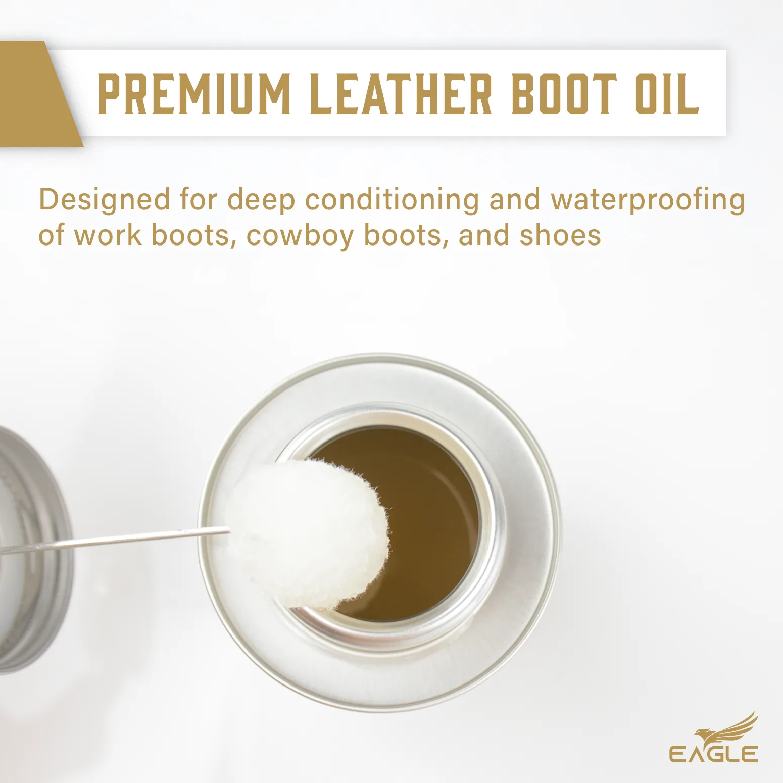 Eagle Leather Boot Oil for Work Boots, Cowboy Boots, & Shoes - Includes Applicator & Premium Towel - All-Natural Deep Leather Conditioner(8.45oz)