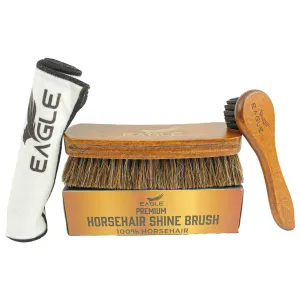 Eagle Shoe Shine Brush Care Kit - Travel Care Kit for Men & Women, 3-Pieces Set, Includes Premium 6.7” Brush, 5” Applicator Dauber & 12”x12” cotton cloth