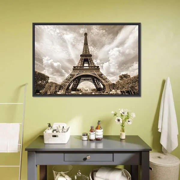 Eiffel Tower Under Clouds Canvas Wall Art