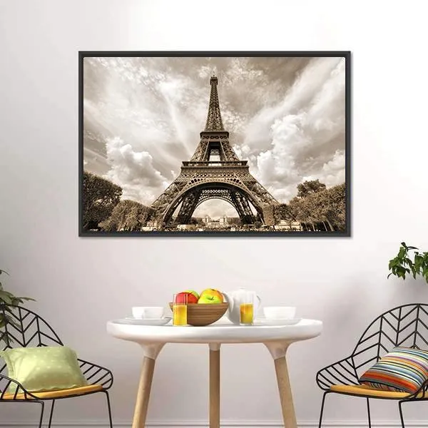 Eiffel Tower Under Clouds Canvas Wall Art