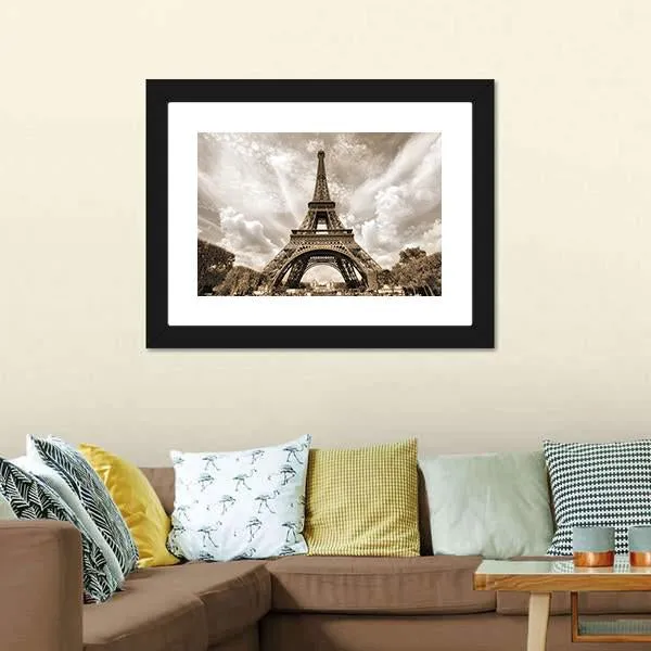 Eiffel Tower Under Clouds Canvas Wall Art