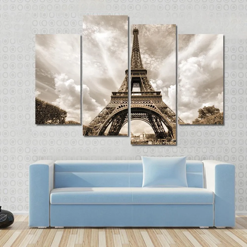 Eiffel Tower Under Clouds Canvas Wall Art