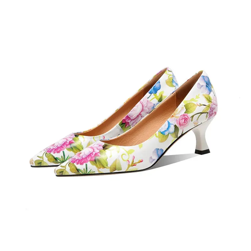 Flower Print Kitten Heel Pumps