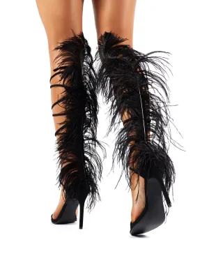 Frolic Black Feather Extreme Lace Up Stiletto High Heels