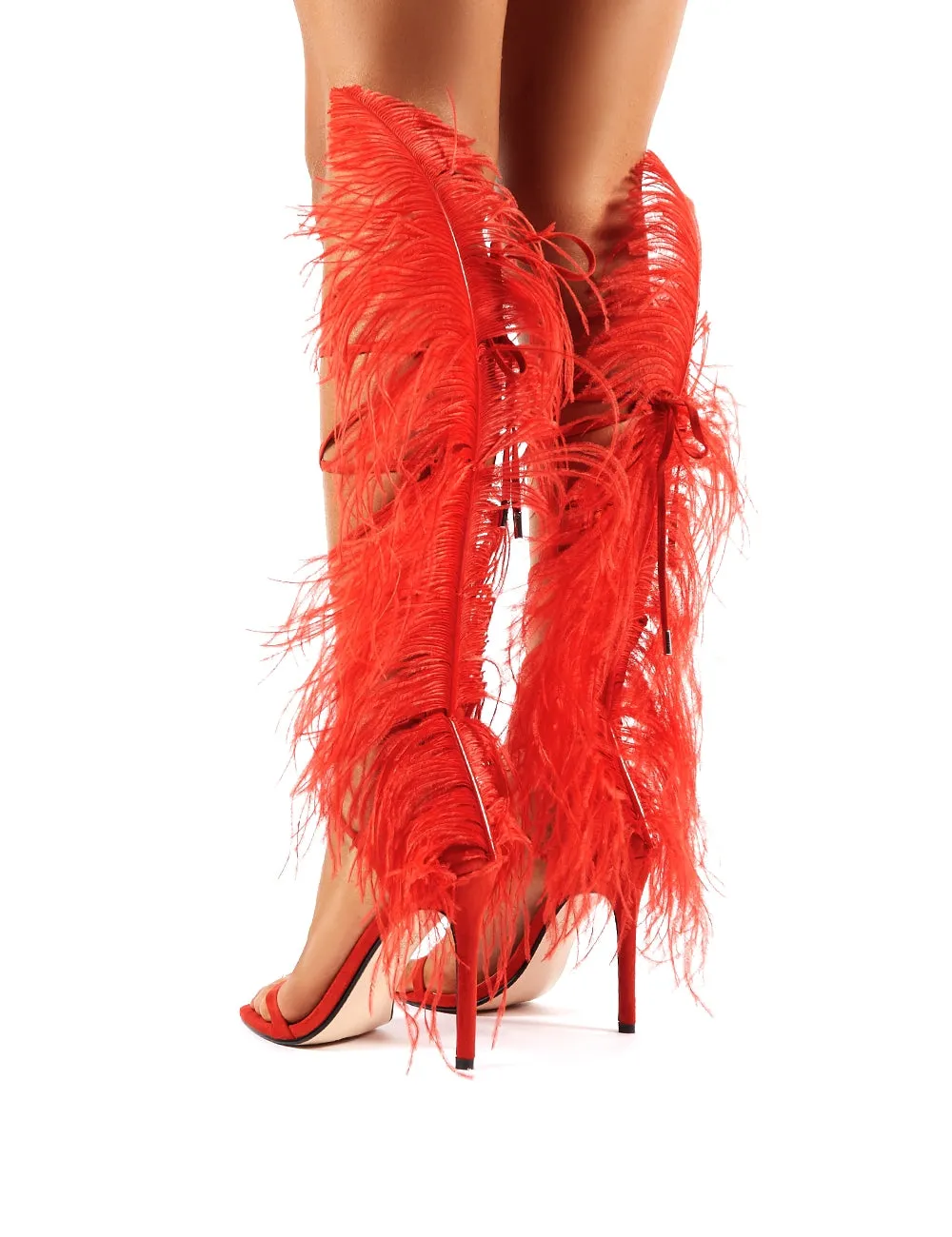 Frolic Red Feather Extreme Lace Up Stiletto High Heels