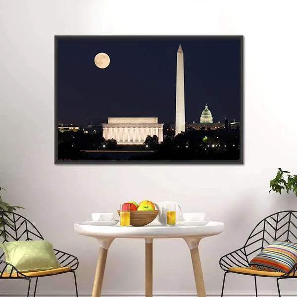 Full Moon Above Lincoln Memorial Canvas Wall Art