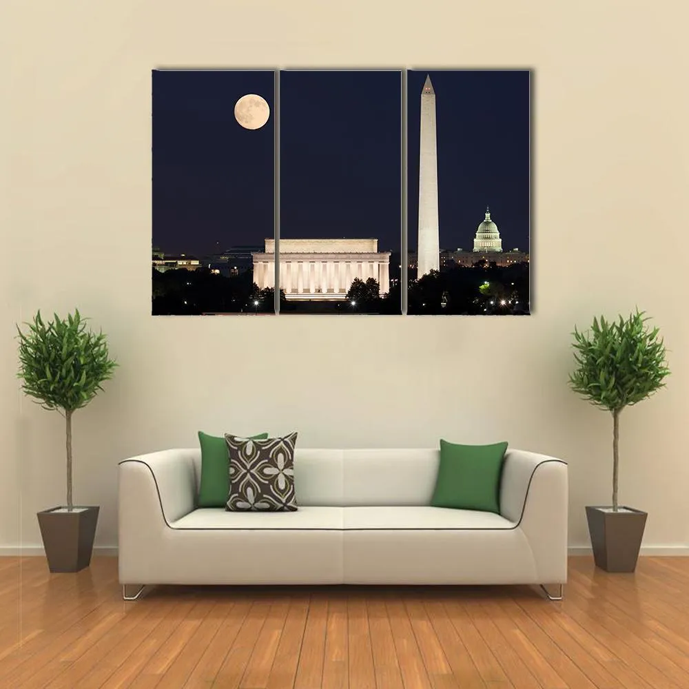 Full Moon Above Lincoln Memorial Canvas Wall Art