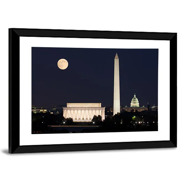 Full Moon Above Lincoln Memorial Canvas Wall Art