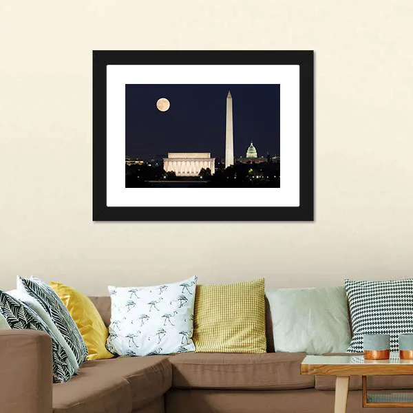 Full Moon Above Lincoln Memorial Canvas Wall Art