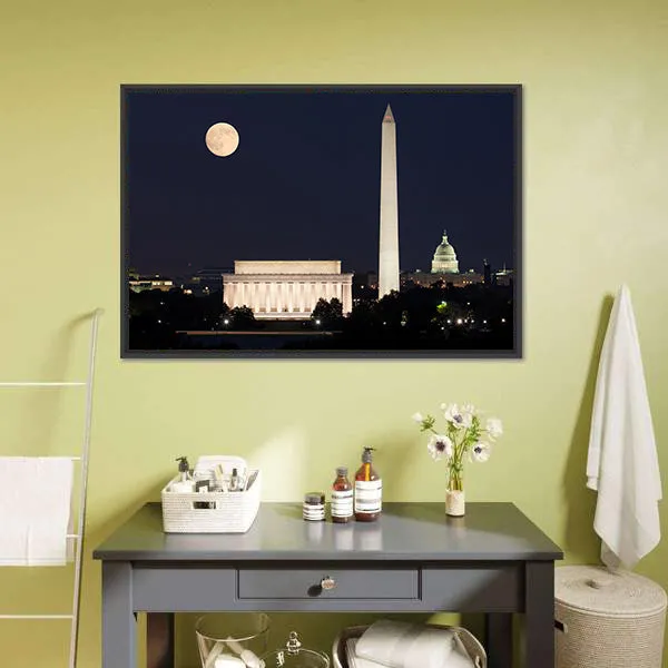 Full Moon Above Lincoln Memorial Canvas Wall Art