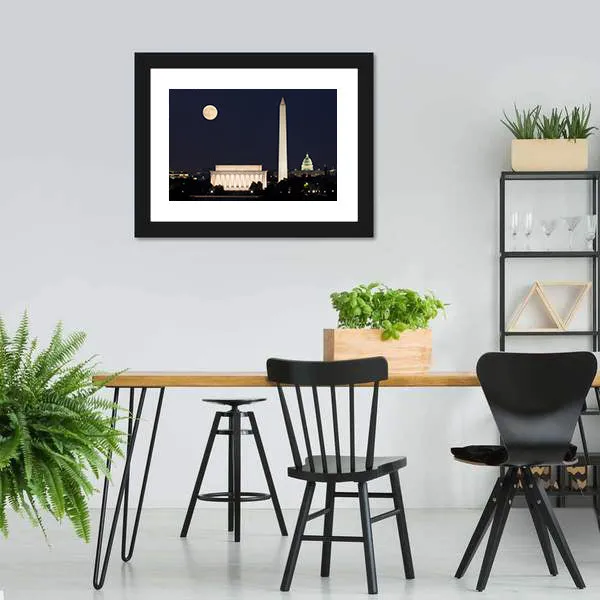 Full Moon Above Lincoln Memorial Canvas Wall Art