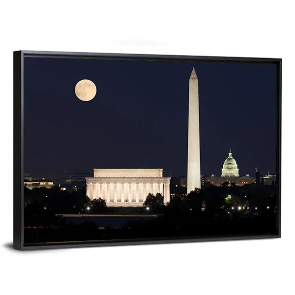 Full Moon Above Lincoln Memorial Canvas Wall Art