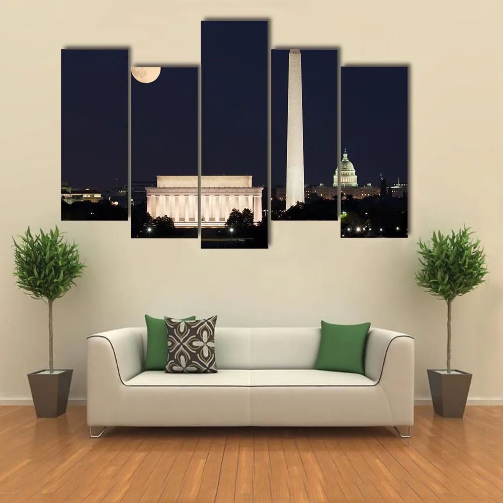 Full Moon Above Lincoln Memorial Canvas Wall Art