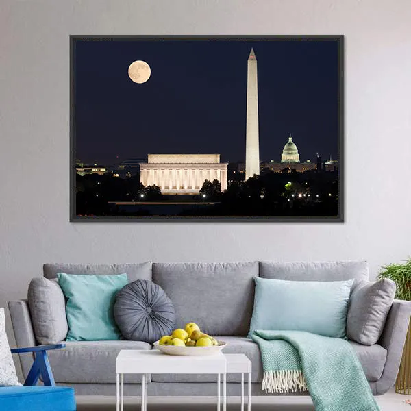 Full Moon Above Lincoln Memorial Canvas Wall Art