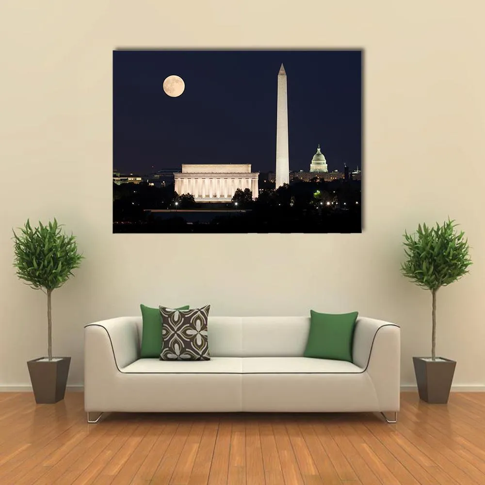 Full Moon Above Lincoln Memorial Canvas Wall Art