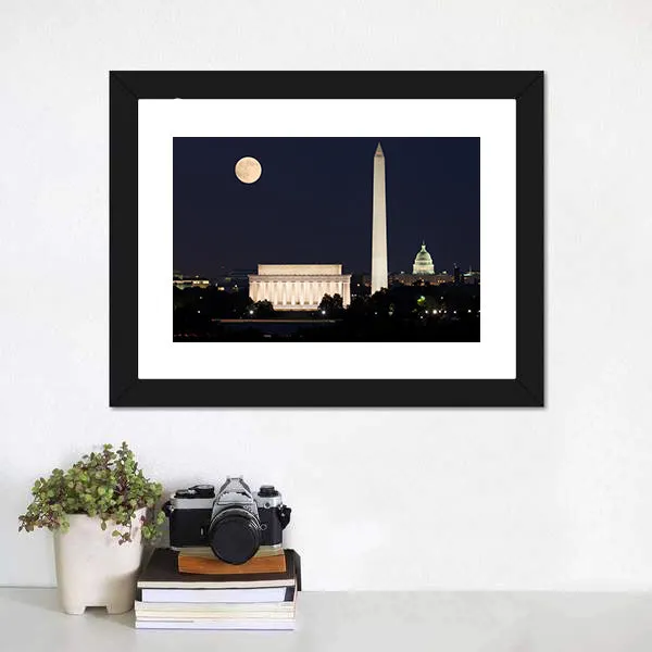 Full Moon Above Lincoln Memorial Canvas Wall Art